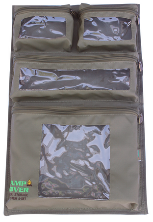 Organizer na drzwi Camp Cover z przezroczystymi kieszeniami — 4 kieszeni — kolor khaki