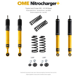 Zestaw OME Nitrocharger+ – Toyota Land Cruiser 200 2007–2021 4.5 Diesel, przód 50/tył 20 mm, bez KDSS, średnie obciążenie tyłu; przód standardowe