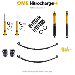 Zestaw zawieszenia OME Nitrocharger+ – Volkswagen Amarok II, 40/40 mm, średnie obciążenie tyłu, resory paraboliczne z poduszkami, standardowe tłumienie przodu, czujnik świateł