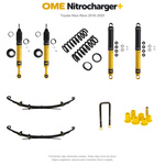 Zestaw zawieszenia OME Nitrocharger+ – Hilux Revo 2016–2025, 40/40 mm, dodatkowe obciążenie przodu, średnie obciążenie tyłu, wielopiórowe – bez dystansu przewodów hamulcowych