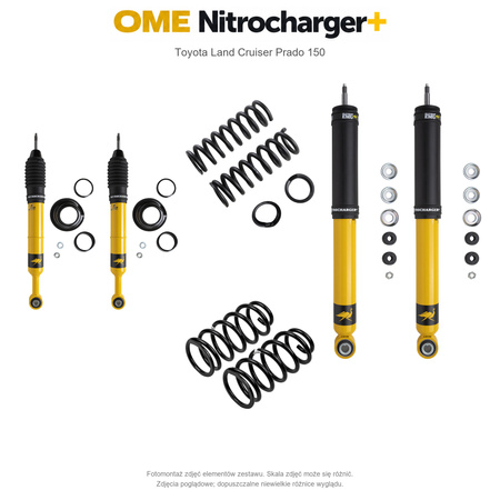Zestaw zawieszenia OME Nitrocharger+ – Toyota LC150 od 10.2017, 20 mm, Diesel 2.8/3.0, lekki przód, średnie obciążenie tyłu