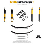 Zestaw zawieszenia OME Nitrocharger+ – Ford Ranger PX 2011–2018, przód 50 mm, tył z dodatkowymi piórami, stałe 300 kg z tyłu, standardowe tłumienie przodu, standardowe tłumienie tyłu
