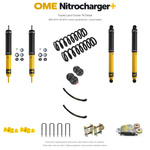 Zestaw zawieszenia OME Nitrocharger+ – Toyota LC76 4.5 V8 ABS 2012–09.2014, obciążony przód, średni tył, resory paraboliczne, smarowalne mocowania