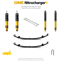 Zestaw zawieszenia OME Nitrocharger+ – Ford Ranger PJ/PK 2006–2011 Diesel, tył 20 mm, przód ponad 60 kg, drążki 1024 mm, stałe 200 kg z tyłu, standardowe tłumienie tyłu