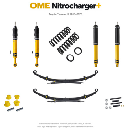 Zestaw zawieszenia OME Nitrocharger+ – Toyota Tacoma III 2016–2023, 50 mm, przód 0–50 kg, stałe 300 kg z tyłu