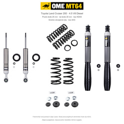 Zestaw OME MT64 – Toyota Land Cruiser 200 2007–2021 4.5 Diesel, przód 25/tył 20 mm, bez KDSS, średnie obciążenie tyłu; przód standardowe; tył mocniejsze
