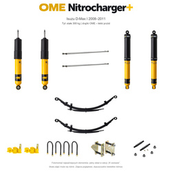Zestaw zawieszenia OME Nitrocharger+ – Isuzu D-Max I 2008–2011, 30–50 mm, stałe 300 kg z tyłu, lekki przód z drążkami OME, smarowalne wieszaki i sworznie