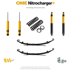 Zestaw zawieszenia OME Nitrocharger+ – Ford Ranger PX III 2019–2022, 30/40 mm, średnie obciążenie tyłu, standardowe tłumienie przodu, mocniejsze tłumienie tyłu