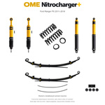 Zestaw zawieszenia OME Nitrocharger+ – Ford Ranger PX 2011–2018, przód 50 mm, tył z dodatkowymi piórami, średnie obciążenie tyłu, mocniejsze tłumienie przodu, mocniejsze tłumienie tyłu