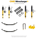 Zestaw zawieszenia OME Nitrocharger+ – Hilux Revo 2016–2025, 20–40/40 mm, różne obciążenia przodu, średnie obciążenie tyłu, wielopiórowe, mocniejsze tłumienie przodu