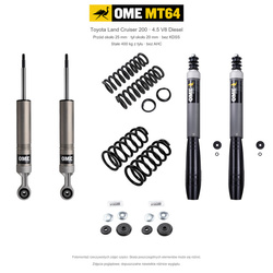 Zestaw OME MT64 – Toyota Land Cruiser 200 2007–2021 4.5 Diesel, przód 25/tył 20 mm, bez KDSS, stałe 400 kg z tyłu; przód mocniejsze; tył mocniejsze