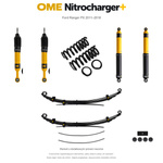 Zestaw zawieszenia OME Nitrocharger+ – Ford Ranger PX 2011–2018, przód 30 mm, tył z dodatkowymi piórami, stałe 300 kg z tyłu, standardowe tłumienie przodu, standardowe tłumienie tyłu