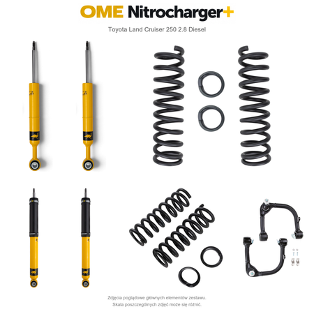 Zestaw zawieszenia OME Nitrocharger+ – Toyota Land Cruiser 250, lift 50/40 mm, średnie obciążenie tyłu, z wahaczami