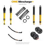 Zawieszenie OME Nitrocharger+ Toyota Hilux Travo MY26 40/50 mm – stałe 300 kg z tyłu, stalowy zderzak, także z wyciągarką, paraboliczne + poduszki / mocniejsze tłumienie przodu
