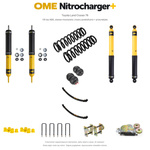 Zestaw zawieszenia OME Nitrocharger+ – Toyota LC76 4.5 V8 bez ABS 2007–2012, ok. 50 mm, lekki przód, stałe 400 kg tyłu, resory paraboliczne, smarowalne mocowania