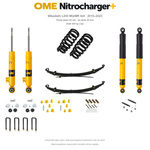 Zestaw OME Nitrocharger+ – Mitsubishi L200 MQ/MR 2015–2023, przód 25/tył 20 mm, stalowy zderzak, stałe 300 kg z tyłu; mocniejsze tłumienie tyłu