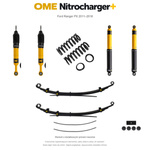 Zestaw zawieszenia OME Nitrocharger+ – Ford Ranger PX 2011–2018, przód 50 mm, tył z dodatkowymi piórami, średnie obciążenie tyłu, standardowe tłumienie przodu, mocniejsze tłumienie tyłu