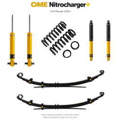 Zestaw zawieszenia OME Nitrocharger+ – Ford Ranger 2022+, lift 40 mm, średnie obciążenie tyłu, resory wielopiórowe, alternatywne amortyzatory przednie