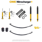 Zestaw zawieszenia OME Nitrocharger+ – Volkswagen Amarok II, 20/40 mm, stałe 300 kg z tyłu, resory paraboliczne z poduszkami, mocniejsze tłumienie przodu, mocniejsze tłumienie tyłu, czujnik świateł