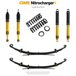 Zawieszenie OME Nitrocharger+ Toyota Hilux Travo MY26 20–40/50 mm – średnie obciążenie tyłu, wielopiórowe – bez dystansu przewodów hamulcowych