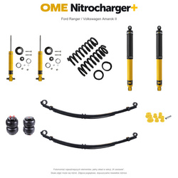 Zestaw zawieszenia OME Nitrocharger+ – Ford Ranger 2022+, lift 20/40 mm, stałe 600 kg z tyłu, resory paraboliczne z poduszkami, alternatywne amortyzatory przednie / Volkswagen Amarok II
