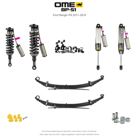Zestaw zawieszenia OME BP-51 – Ford Ranger PX 2011–2018, 30–40/40 mm, stałe 600 kg z tyłu, regulacja tłumienia, mocniejsze tłumienie tyłu