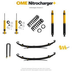 Zestaw zawieszenia OME Nitrocharger+ – Volkswagen Amarok II, 40/40 mm, stałe 300 kg z tyłu, resory wielopiórowe, standardowe tłumienie przodu, czujnik świateł