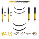 Zestaw zawieszenia OME Nitrocharger+ – Toyota Land Cruiser 75, diesel, zderzak lub zderzak z wyciągarką, stałe 600 kg tyłu, fabryczne wieszaki przodu, smarowalny tył, osadzenie 50 mm