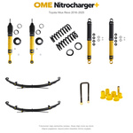 Zestaw zawieszenia OME Nitrocharger+ – Hilux Revo 2016–2025, 20/40 mm, lekki przód, stałe 300 kg z tyłu, wielopiórowe, mocniejsze tłumienie przodu – bez dystansu przewodów hamulcowych