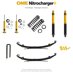 Zestaw zawieszenia OME Nitrocharger+ – Ford Ranger 2022+, lift 40 mm, stałe 300 kg z tyłu, resory wielopiórowe, alternatywne amortyzatory przednie / Volkswagen Amarok II