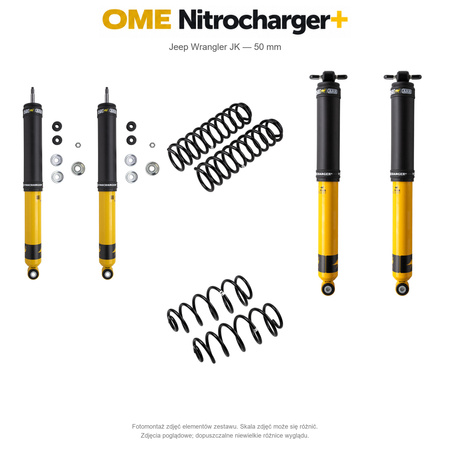 Zestaw zawieszenia OME Nitrocharger+ – Jeep Wrangler JK Unlimited 4-drzwiowy 2.8 Diesel, 50 mm, lekki przód, średnie obciążenie tyłu