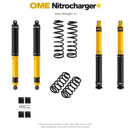 Zestaw zawieszenia OME Nitrocharger+ – Jeep Wrangler JL 4-drzwiowy 3.6 V6, 50 mm, lekki przód, stałe 150 kg z tyłu, mocniejsze tłumienie tyłu