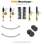 Zestaw zawieszenia OME Nitrocharger+ – Hilux Revo 2016–2025, 40/20 mm, duże dodatkowe obciążenie przodu, średnie obciążenie tyłu, paraboliczne + poduszki, mocniejsze tłumienie przodu – bez dystansu przewodów hamulcowych